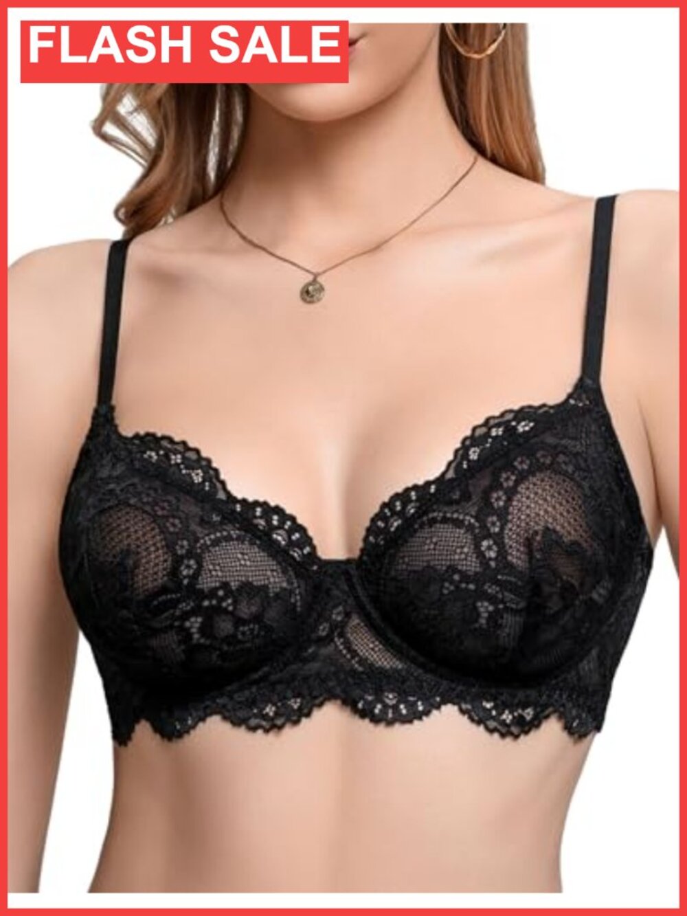 Lace Underwire Bralette Scalloped Edge Everyday Bra Sexy Minimizer